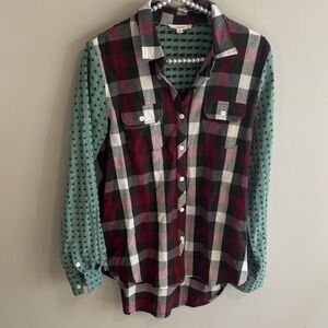 Oddy size small Plaid and Polka Dot Button-Up Shirt